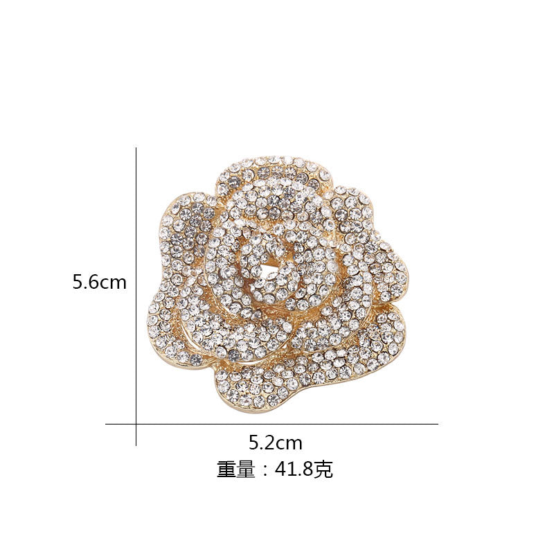 A European and American fashion exquisite rose flower brooch inlaid with diamonds flower brooch suit coat versatile accessories do not button - Mixbatch