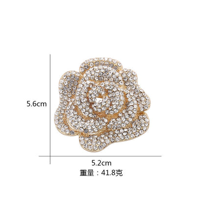 A European and American fashion exquisite rose flower brooch inlaid with diamonds flower brooch suit coat versatile accessories do not button - Mixbatch