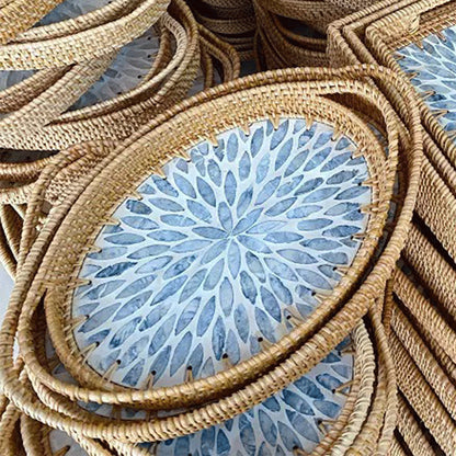 Hand-woven rattan-colored shell fruit plate decoration