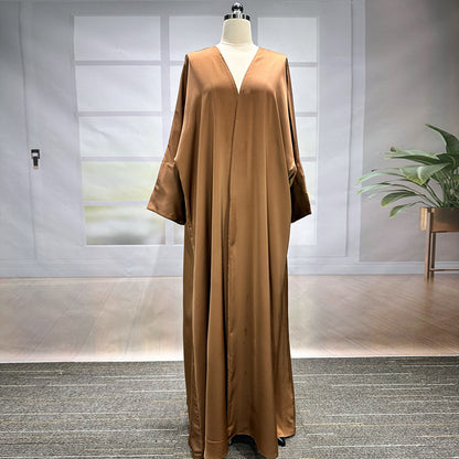 New Middle Eastern Muslim Fashion Elegant Cardigan Satin Dress Robe - Mixbatch