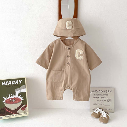 A 2024 Spring Korean version of the baby crawling clothes, boys' workwear, loose onesies, children's long-sleeved clothes, and hats - Mixbatch