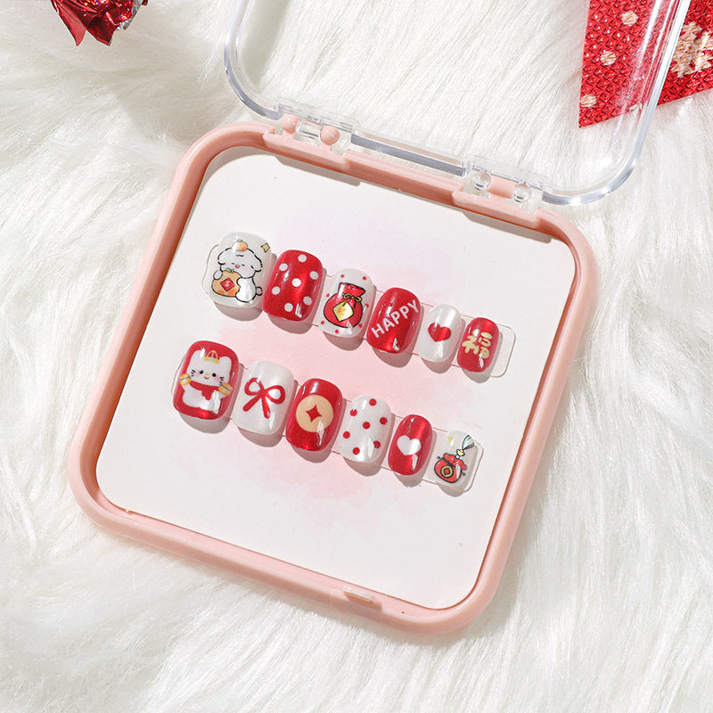 A new three-dimensional gilt cat's eye wearing armor, handmade nail piece nail piece finished nail piece cute cartoon nail sticker - Mixbatch