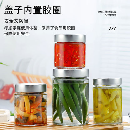 A 500ml high cover honey glass bottle 380ml round sauce bottle kitchen sealed storage tank yellow peach canned bottle wholesale - Mixbatch