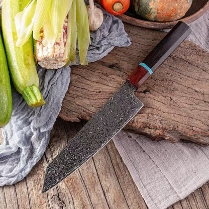 A Damascus chef's knife slicing knife