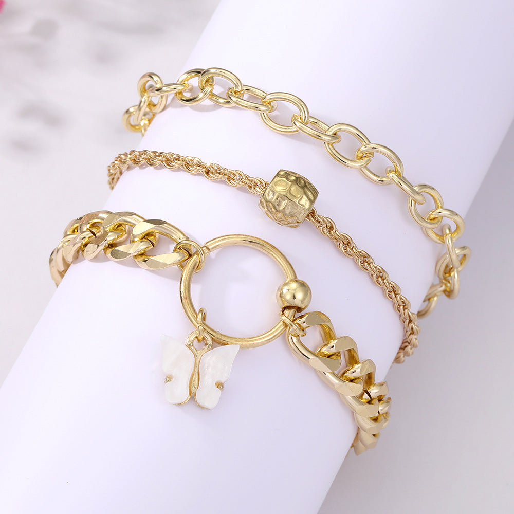 A European and American cross-border new products stack and wear personalized street auction love bracelet four-piece set exaggerated thread chain alloy bracelet women - Mixbatch