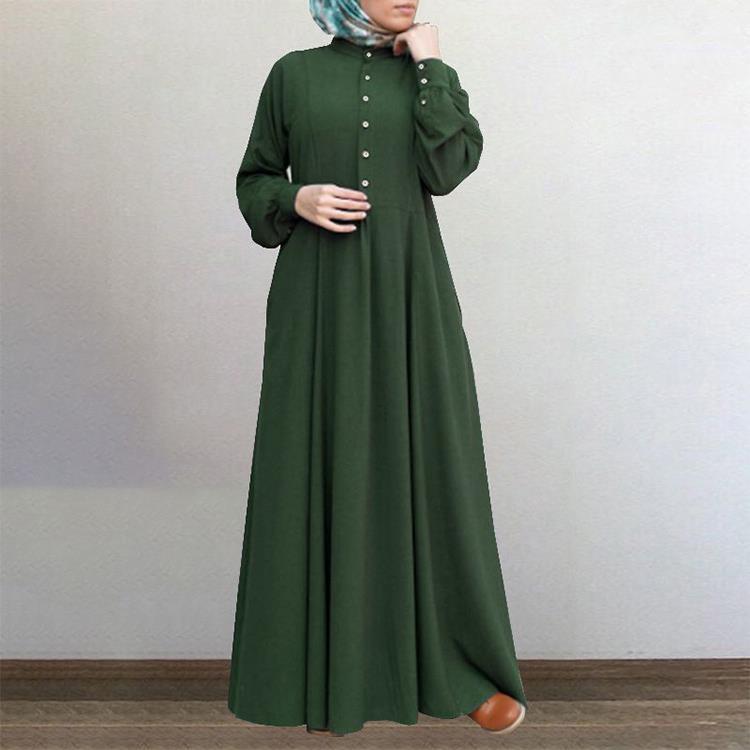 Europe, America, Central and Southeast Asia Autumn and Winter Casual National Style Retro Cardigan Crew Neck Pendulum Dress Muslim Women's Clothing - Mixbatch