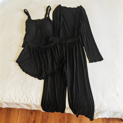 A Modal pajamas women's spring, autumn and winter sexy with chest pads, summer suspenders, trousers can be worn outside, simple loungewear cover - Mixbatch
