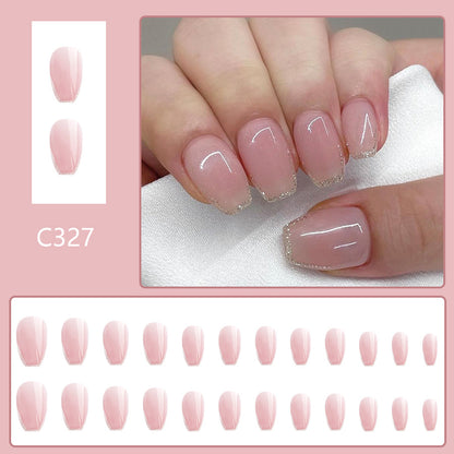 A short glossy oval glitter French wearing manicure, simple temperament versatile ins gentle wearing armor 24 pieces - Mixbatch