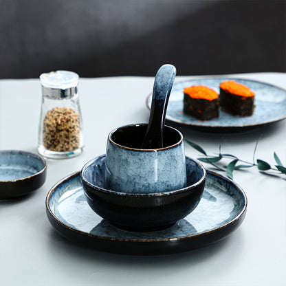 A Japanese high-end light luxury Western food ceramic wing bowl plate spoon cup hotel restaurant table four-piece tableware set