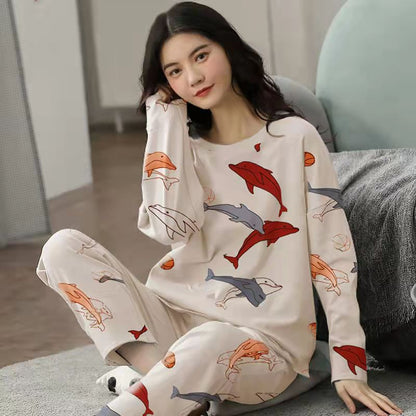 A large number of wholesale pajamas women's spring and autumn long-sleeved autumn and winter loungewear women's large size simple loose suit outer wear - Mixbatch