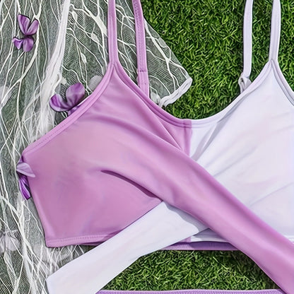 A mesh bikini three-piece swimsuit for girls - Mixbatch