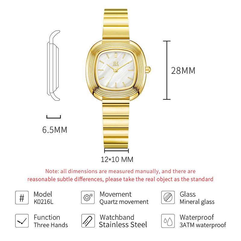 A women's watch light luxury niche square watch stainless steel with quartz