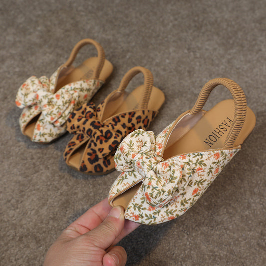 A Mori girl girl girl sandals new leopard print bow - Mixbatch