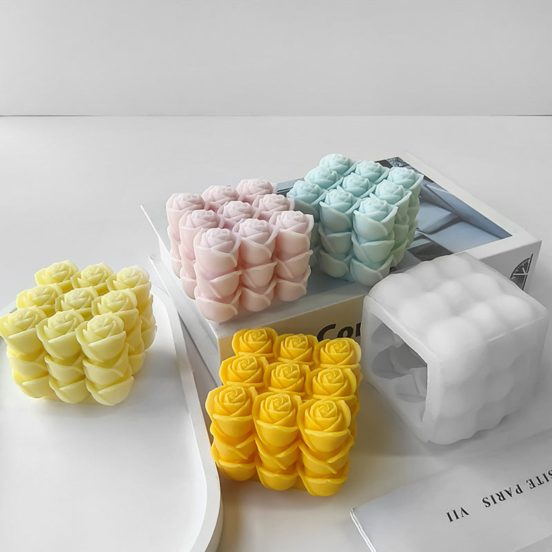 A geometric Rubik's Cube scented candle mold