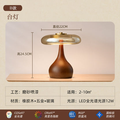 A solid wood glass table lamp
