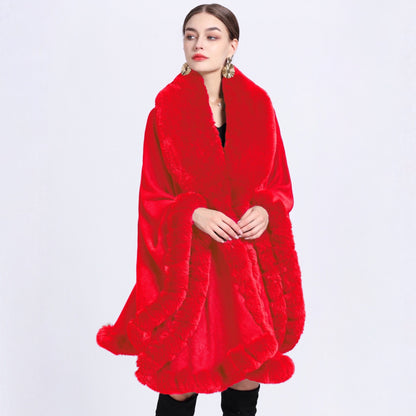A European and American autumn and winter new imitation Rex rabbit fur collar cape large size knitted cardigan loose coat women