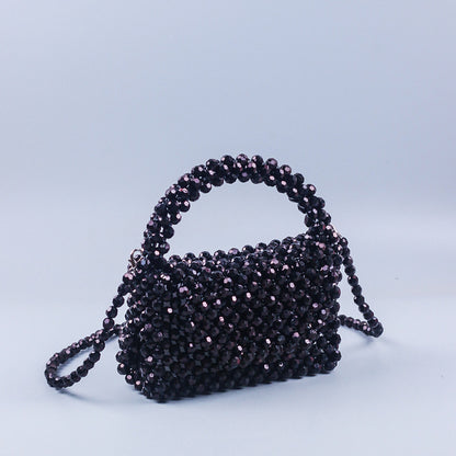 A simple black horn bead acrylic handbag bag handmade beaded woven portable messenger bag