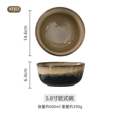 A Japanese-style kiln-changed retro coffee gold creative ceramics simple high-end light luxury cup, bowl, plate and tableware combination set
