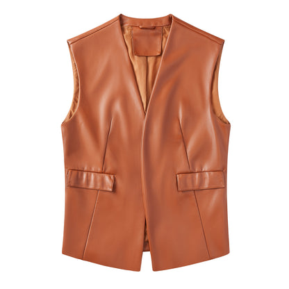 A women's PU leather vest jacket