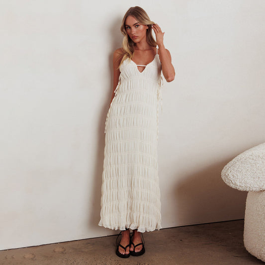 D084DS European and American cross-border 2025 spring new long dress temperament socialite style sexy deep V suspender dress women - Mixbatch