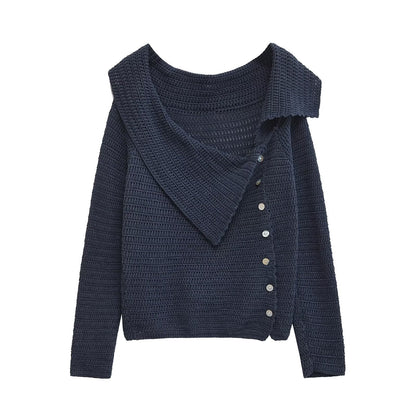 A long-sleeved cardigan sweater