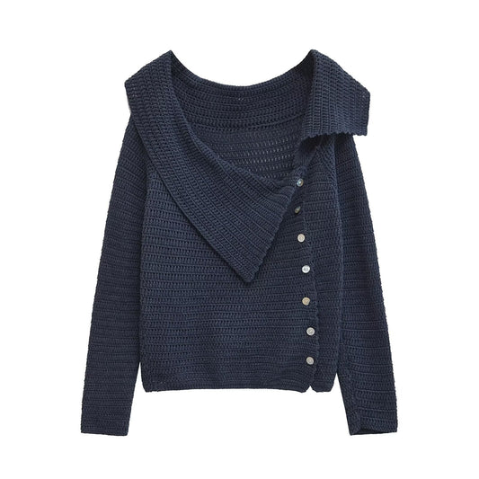 A long-sleeved cardigan sweater