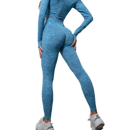 A new outdoor sports yoga top women's seamless long-sleeved yoga clothes vest trousers fitness set wholesale