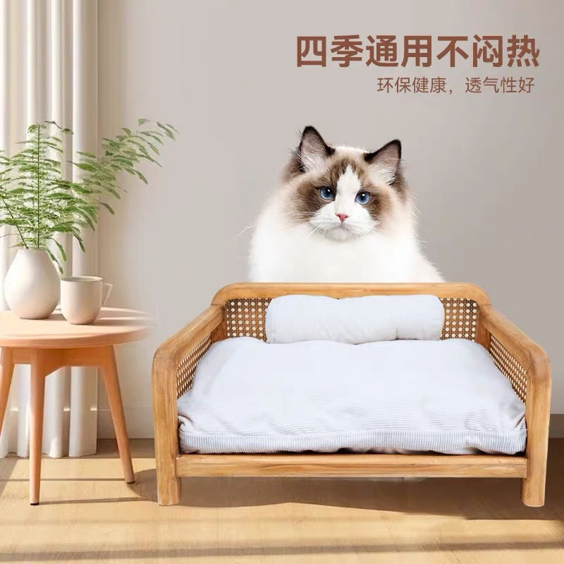 A solid wood pet bed rattan weaving