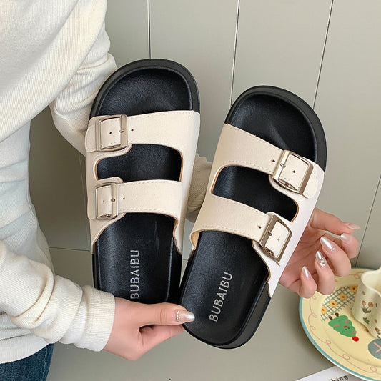 A foreign trade Roman style slippers women's summer new sandals outer wear thick-soled niche all-match buckle seaside beach women's shoes 1