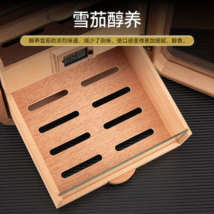 A Cigar Moisturizing Cabinet Cedar Wood Three-layer Large Capacity Perspective Window Black Walnut Wood Grain Cigar Alcoholizing Moisturizing Cabinet