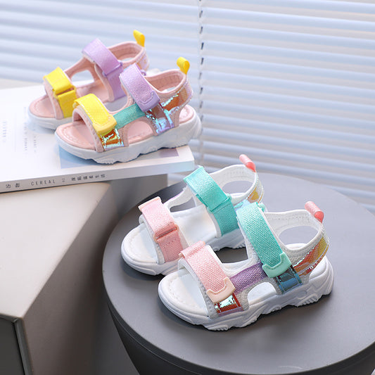 A girls open-toed beach sandals summer new children's multicolored soft-soled casual children's toddler shoes Korean version - Mixbatch