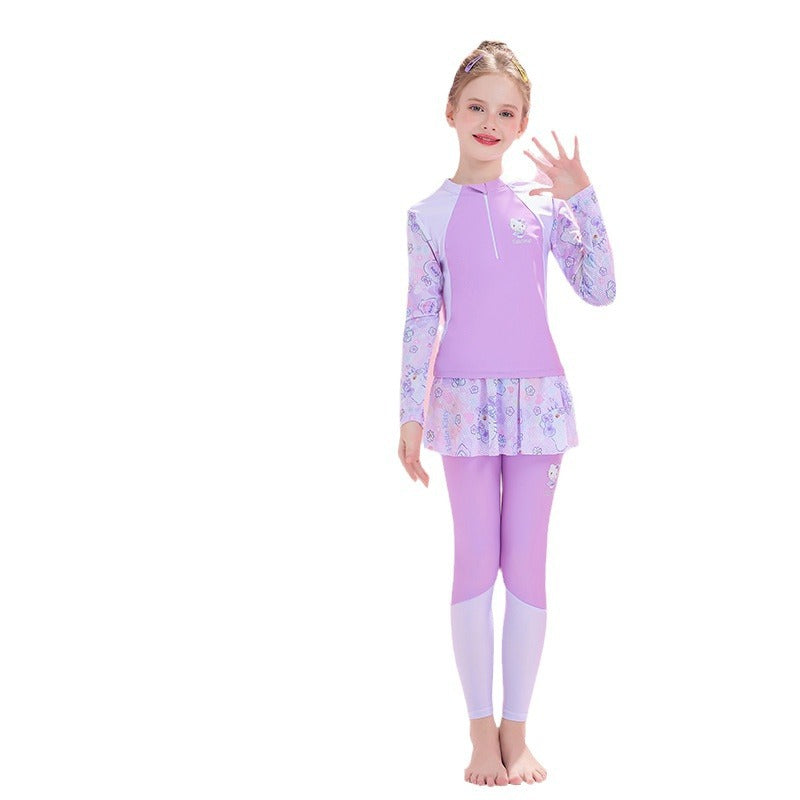 A Hellokitty Children's Swimsuit Girls Split Long Sleeve Trousers Swimsuit - Mixbatch