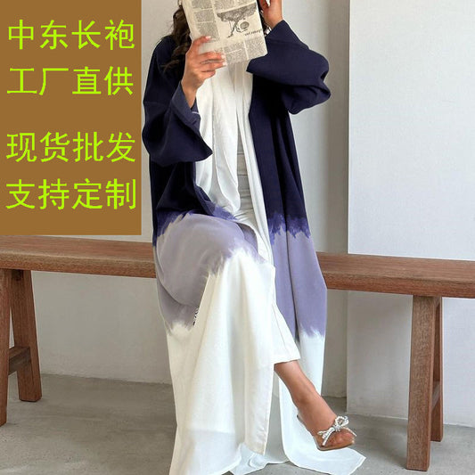 New Middle East Dubai clothing fashion elegant fashion cardigan tie-dye gradual change dress robe - Mixbatch