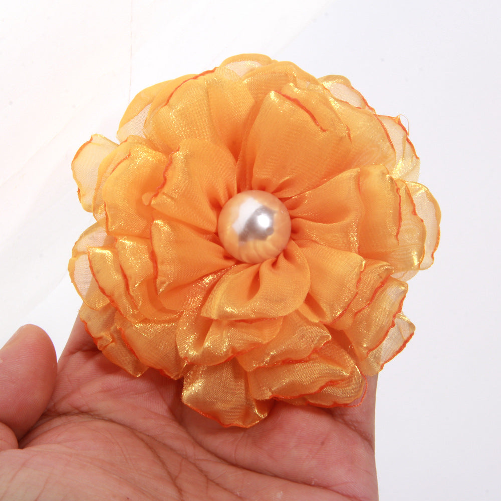 A 9cm large number of spot with pearl cloth flower fabric flower gauze clothing accessories brooch clothing accessories - Mixbatch