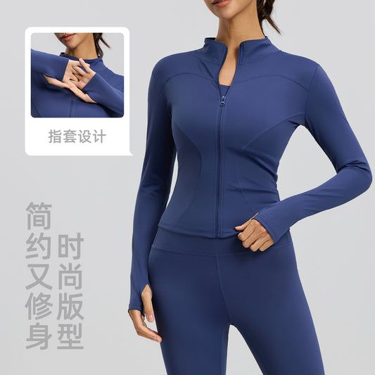 A basic yoga suit jacket nude tight breathable stand-up collar sports fitness top women