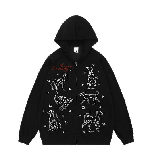 A printed zip hooded sweater