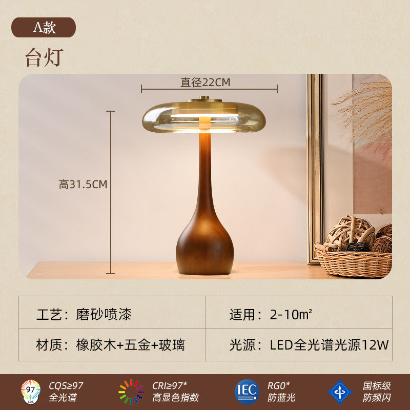 A solid wood glass table lamp