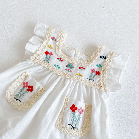 A ins 2023 summer new girl baby embroidered thin dress baby 0-3 years old white dress princess dress - Mixbatch