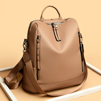 A Women's Soft Leather Backpack Large Capacity Student School Bag Computer Backpack Fashion Crossbody Backpack