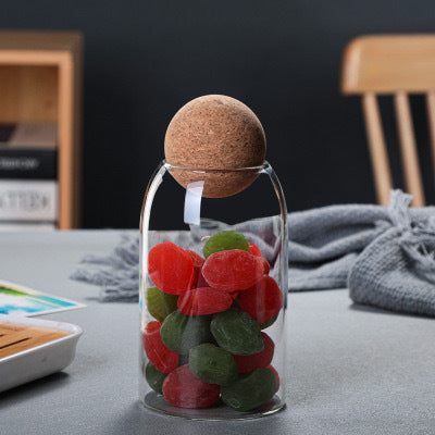 A round cork heat-resistant glass jar tea seal jar flower fruit tea coffee bean display bottle household jar storage