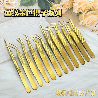 A Matte gold fish pattern precision eyelash tweezers gold feather clip dolphin clip, tweezers, flowering tweezers, eyelash tweezers - Mixbatch