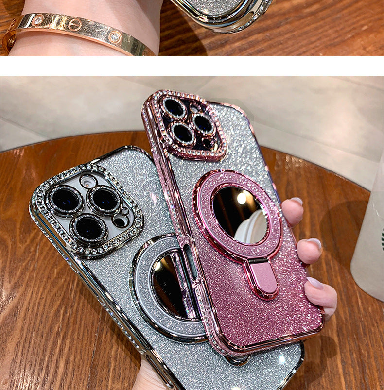 A Rhinestone mobile phone case magnetic suction bracket