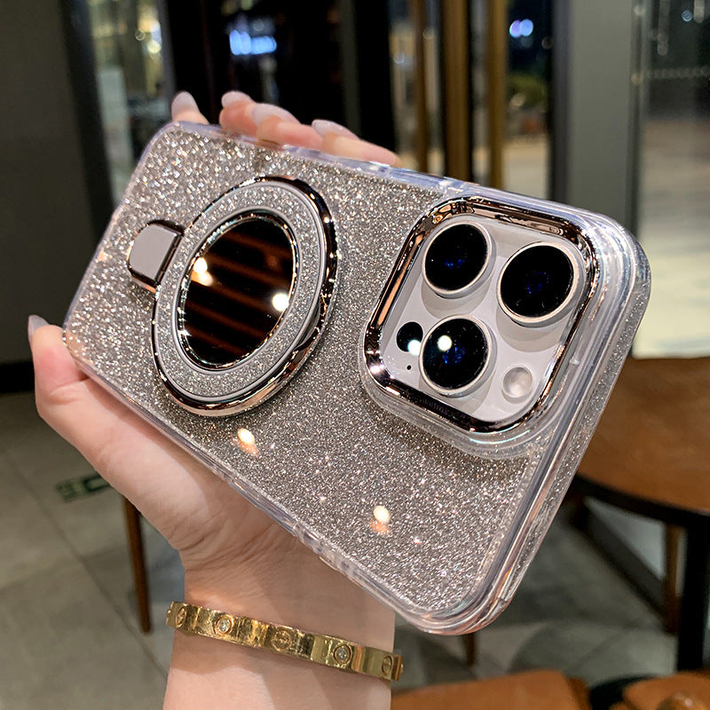 A glitter mirror magnetic suction bracket mobile phone case
