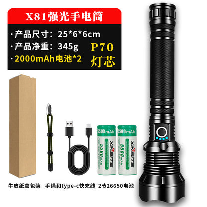 A USB flashlight Outdoor aluminum alloy strong light flashlight, new power display flashlight