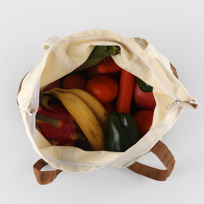 A thickened canvas supermarket environmental protection bag large capacity new cross-border grocery shopping bag strong zipper tote bag can be printed logo - Mixbatch