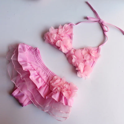 A Korean children's swimsuit girls split skirt swimsuit baby bikini girls medium children cute flower swimsuit - Mixbatch
