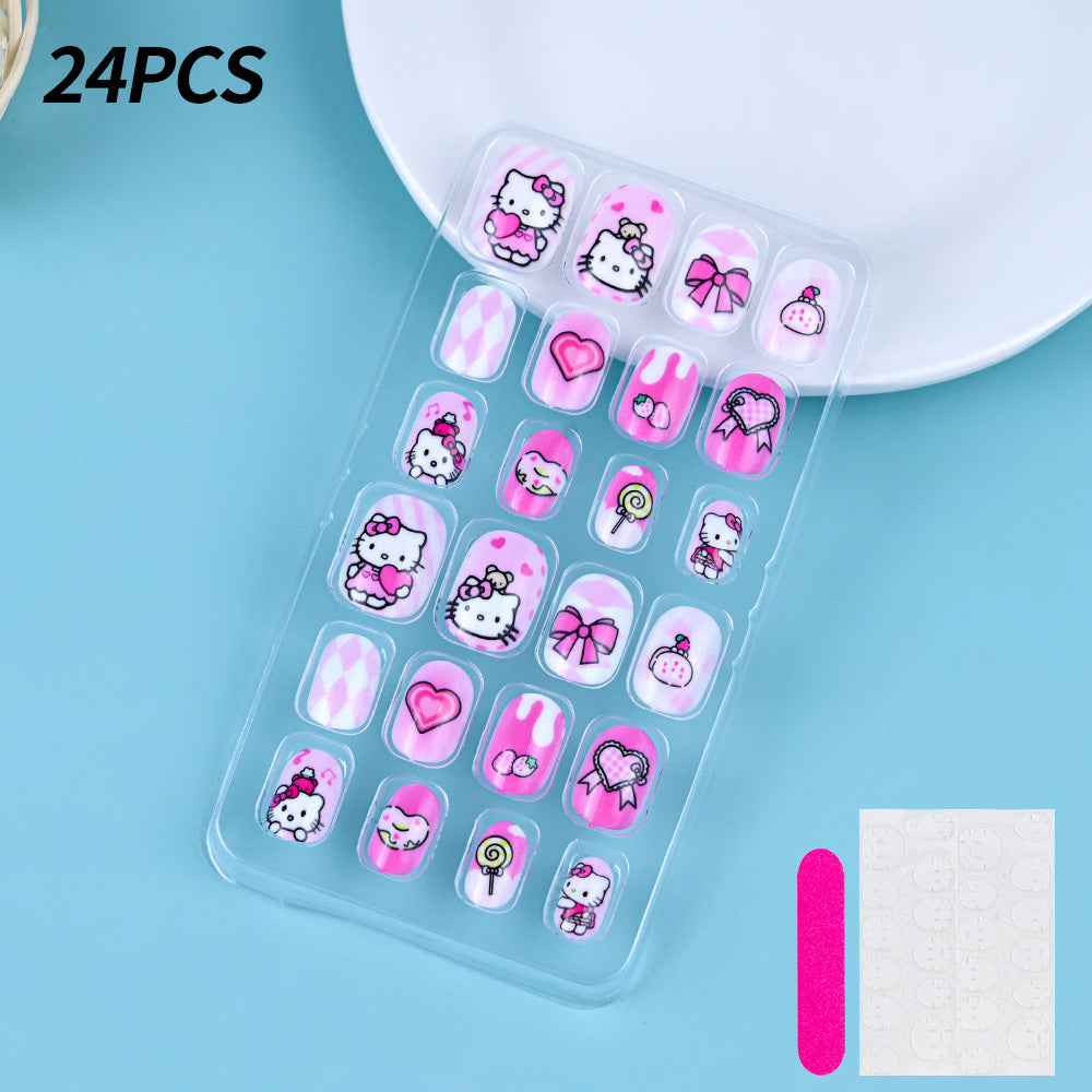 A Cross-border 24 pieces of children wearing nail cartoon animated nail patch removable girl cute manicure fingernail piece - Mixbatch