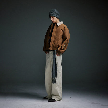 A Loose straight-leg edged woven slacks