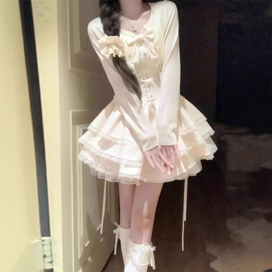 A Cake Dress and Cardigan Two-Piece Set