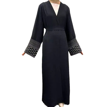 Middle Eastern Muslim Clothing Fashion Elegant Pocket Cardigan Embroidered Lace-Up Dress Robe - Mixbatch
